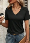 Kadın Kollu V Yakalı Omuzlarda çizgi Detaylı Viskon Bluz