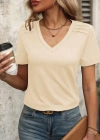 Kadın Kollu V Yakalı Omuzlarda çizgi Detaylı Viskon Bluz