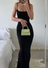 Kadın Kolsuz Askılı Bodycon Uzun Viskon Elbise