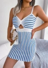 Kadın Kolsuz Askılı Pencere Detay şerit Desen Mini Triko Elbise