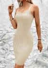 Kadın Kolsuz Askılı Poliyelit Triko Fitilli Mini Elbise