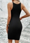Kadın Kolsuz Askılı Poliyelit Triko Fitilli Mini Elbise