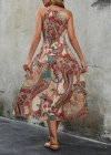 Kadın Kolsuz Boyundan Bağlamalı Beli Lastikli Dijital Baskı Süprem Uzun Elbise