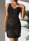 Kadın Kolsuz Delikli örgü Detay Mini Triko Pareo Elbise