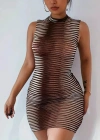 Kadın Kolsuz Desenli Mini Bodycon Dalgıç Elbise