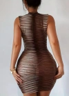 Kadın Kolsuz Desenli Mini Bodycon Dalgıç Elbise