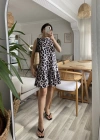 Kadın Kolsuz Sırttan Bağlamalı Fırfırlı Leopar Desenli Süprem Elbise