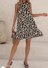 Kadın Kolsuz Sırttan Bağlamalı Fırfırlı Leopar Desenli Süprem Elbise