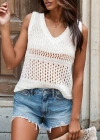 Kadın Kolsuz V Yaka Delikli örme Detay Triko Bluz