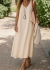 Kadın Kolsuz V Yakalı Maksi Boy Ithal Keten Elbise