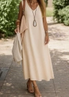 Kadın Kolsuz V Yakalı Maksi Boy Ithal Keten Elbise