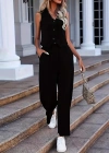 Kadın Kolsuz V Yakalı önden Düğmeli Ithal Krep Ve Pantolon Ikili Takım