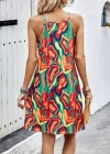 Kadın Kolsuz Yuvarlak Yaka önden çapraz şerit Detay çok Renkli Baskılı Süprem Kısa Elbise