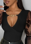 Kadın Kruvaze Yaka Derin Dekolteli Kolları Tül Detay Fırsat ürün Bluz