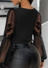 Kadın Kruvaze Yaka Derin Dekolteli Kolları Tül Detay Fırsat ürün Bluz