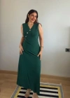 Kadın Kruvaze Yaka Düğme Detay Maxi Boy Elbise