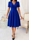 Kadın Kruvaze Yaka Kısa Kollu Midi Boy Krep Kumaş Elbise