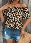 Kadın Madonna Yaka Fırfırlı Leopar Desenli Mikro Kumaş Bluz