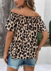 Kadın Madonna Yaka Fırfırlı Leopar Desenli Mikro Kumaş Bluz