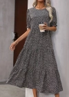 Kadın Mini Leopar Desen Midi üç Kat Elbise
