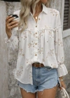 Kadın Nakış Işlemeli Kolu Volanlı Gömlek