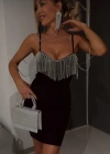 Kadın Omuz Askılı Taş Detay Mini Elbise