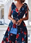 Kadın Omuz Kurdale Detay çiçek Baskılı Midi Elbise