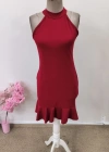Kadın Omuzlardan Açık Halka Yakalı Fırfırlı Janjan Kısa Elbise