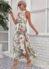 Kadın Omuzlardan Açık Halter Yakalı Yırtmaçlı çiçek Desenli Süprem Elbise