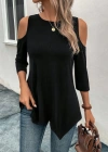 Kadın Omuzlardan Açık Sıfır Yaka Asimetrik Kesim Detay Viskon Bluz