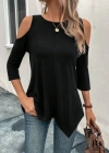Kadın Omuzlardan Açık Sıfır Yaka Asimetrik Kesim Detay Viskon Bluz