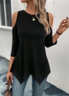 Kadın Omuzlardan Açık Sıfır Yaka Asimetrik Kesim Detay Viskon Bluz