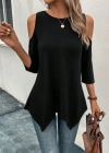 Kadın Omuzlardan Açık Sıfır Yaka Asimetrik Kesim Detay Viskon Bluz