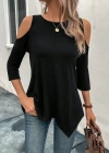 Kadın Omuzlardan Açık Sıfır Yaka Asimetrik Kesim Detay Viskon Bluz