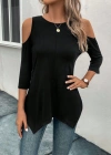 Kadın Omuzlardan Açık Sıfır Yaka Asimetrik Kesim Detay Viskon Bluz