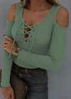 Kadın Omuzlardan Açık Uzun Kollu Bağcıklı Kaşkorse Bluz