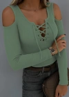 Kadın Omuzlardan Açık Uzun Kollu Bağcıklı Kaşkorse Bluz