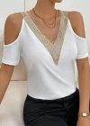 Kadın Omuzlardan Açık V Yakalı Viskon Bluz
