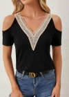 Kadın Omuzlardan Açık V Yakalı Viskon Bluz
