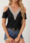 Kadın Omuzlardan Açık V Yakalı Viskon Bluz