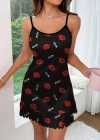 Kadın öpücük Baskılı Askılı Gecelik Süprem Elbise