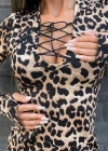 Kadın örme Viskon Kumaş eopar Desenli çapraz Göğüs Detay Mini Boy Elbise