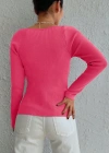 Kadın Pembe Dekolteli Kare Yaka Triko Bluz 2042