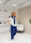 Kadın şal Dahil Bisiklet Yaka Bluz Ve Pantolon üçlü Takım