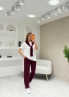 Kadın şal Dahil Bisiklet Yaka Bluz Ve Pantolon üçlü Takım