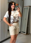 Kadın şal Desen Detay Bluz Ve Keten şort Ikili Takım