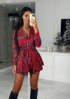 Kadın Scuba Kumaş Ekose Baskı şort Elbise