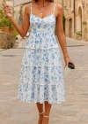 Kadın Sıfır Kol Askılı Dekolteli Yırtmaç Detay çiçek Baskılı Süprem Midi Elbise