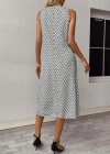Kadın Sıfır Kol Bisiklet Yaka Desenli Midi Boy Sandy Elbise