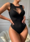 Kadın Sıfır Kol Göğüs, Sırt Ve Yanları Kesik Detay çıtçıtlı Viskon Bodysuit
